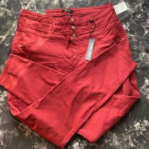 High waisted red jeans